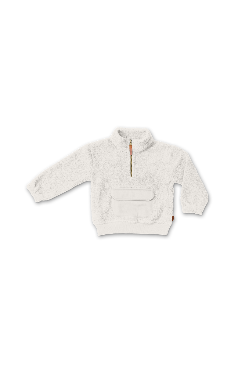 goumikids kids faux shearling organic cotton zip pullover - spruce, Main, color, Alabster