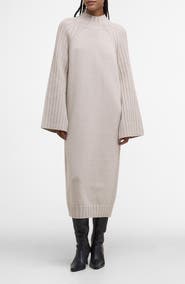 Barbour Vera Funnel Neck Long Sleeve Cotton Blend Midi Sweater Dress