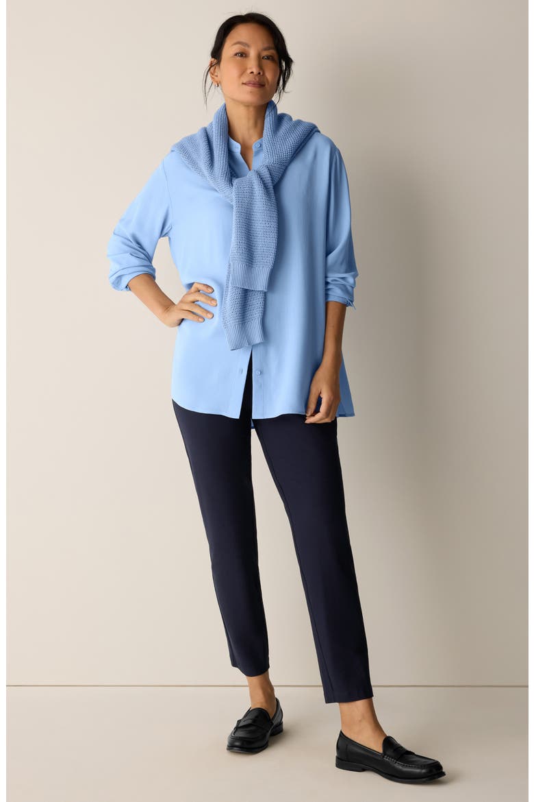 Band Collar Silk Button-Up Shirt, Alternate, color, SKYLIGHT
