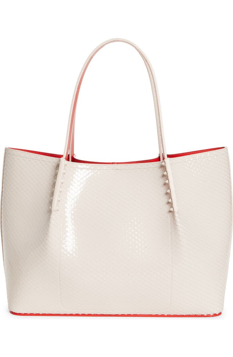 Christian Louboutin Large Cabarock Snakeskin Embossed Patent Leather Tote, Alternate, color, W514 Leche