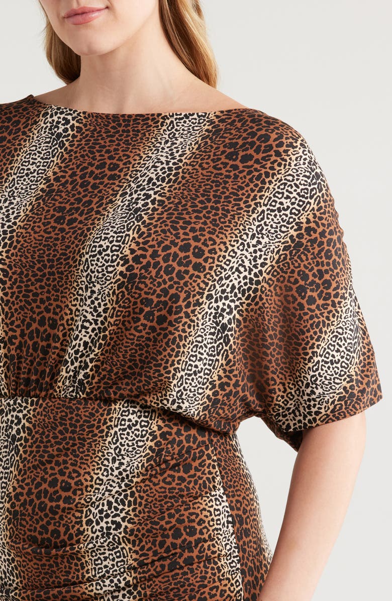 24seven Comfort Apparel Boat Neck Batwing Sleeve Stretch Dress, Alternate, color, Brown Multi