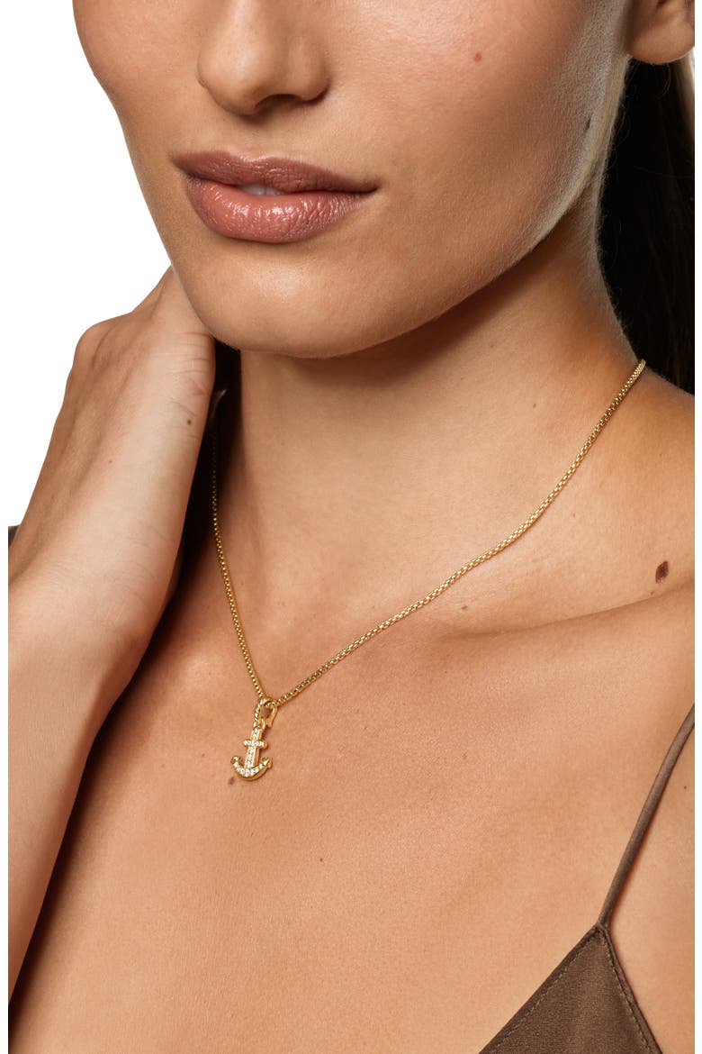 Anchor Amulet in 18K Gold with Diamonds, 14.5mm, Alternate, color, GOLD