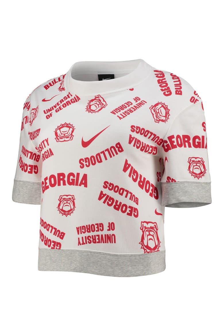 Women's Nike White/Heathered Gray Georgia Bulldogs Allover Print Trend Cropped Tri-Blend T-Shirt, Alternate, color, White