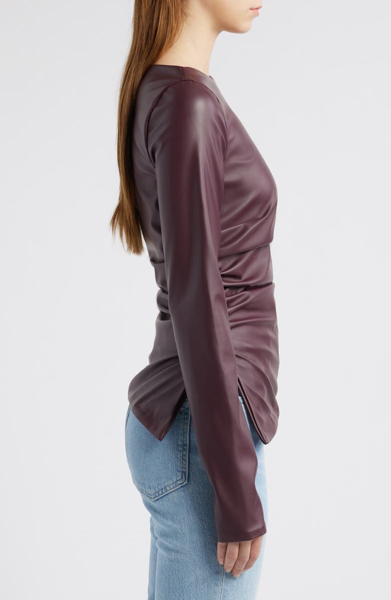 Mistress Rocks Faux Leather Asymmetric Split Hem Top, Alternate, color, Dark Plum