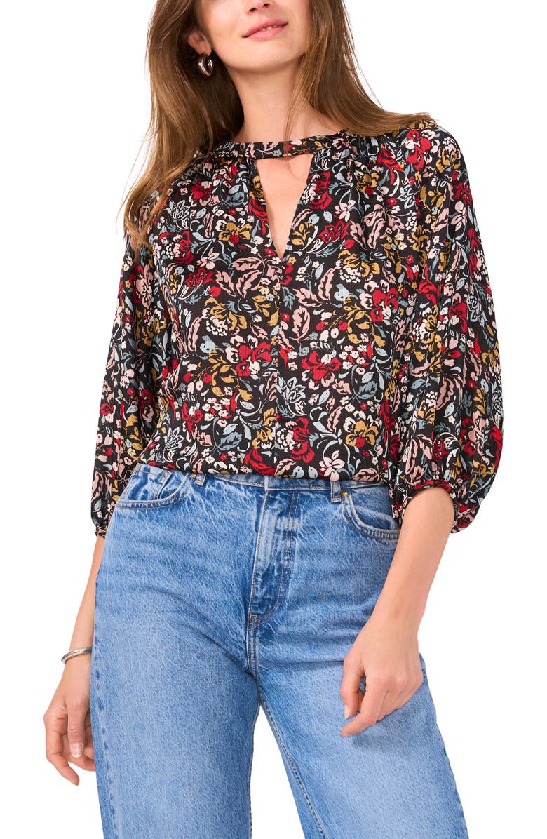 Vince Camuto Floral Keyhole Peasant Top, Main, color,