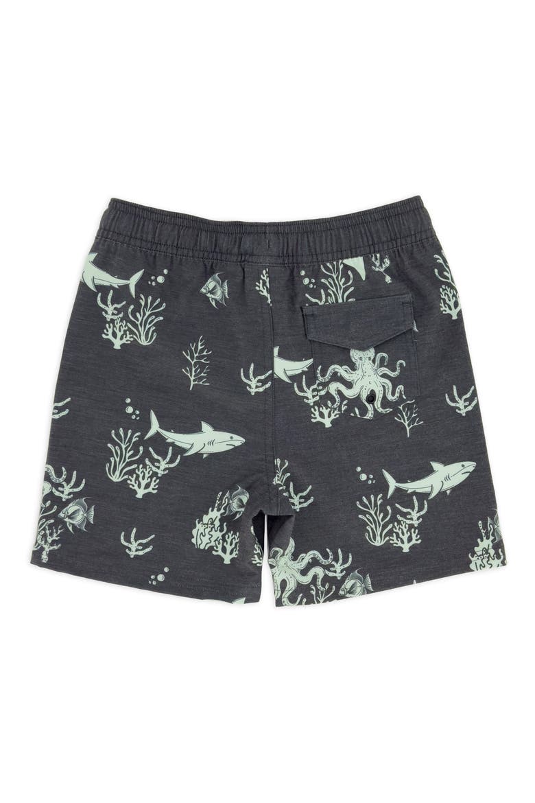 Kids' Classic Ocean Print Board Shorts, Alternate, color, BLACK SAND