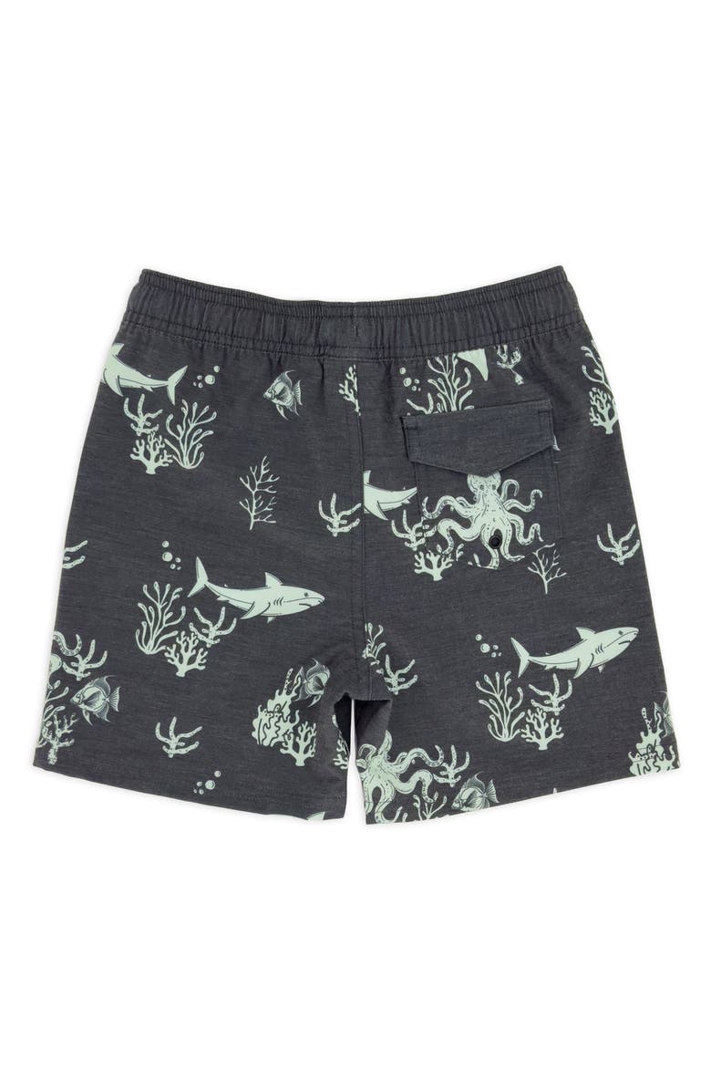 Feather 4 Arrow Kids' Classic Ocean Print Board Shorts, Alternate, color, Black Sand