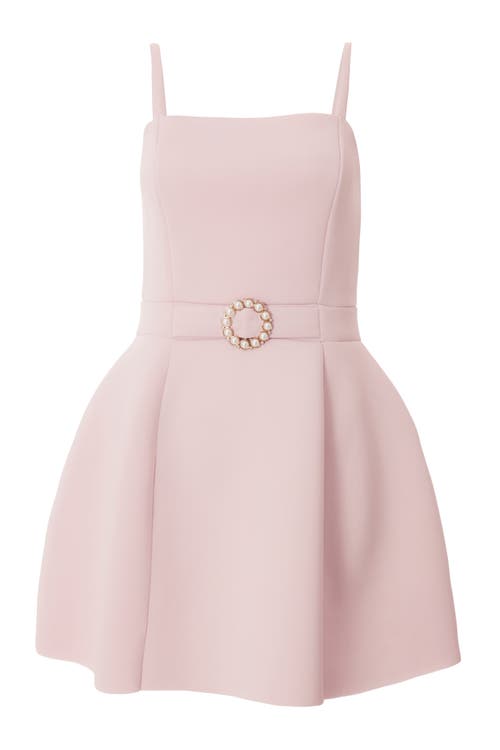 Quiz Bonded Scuba Pearl Buckle Mini Dress In Pale Pink
