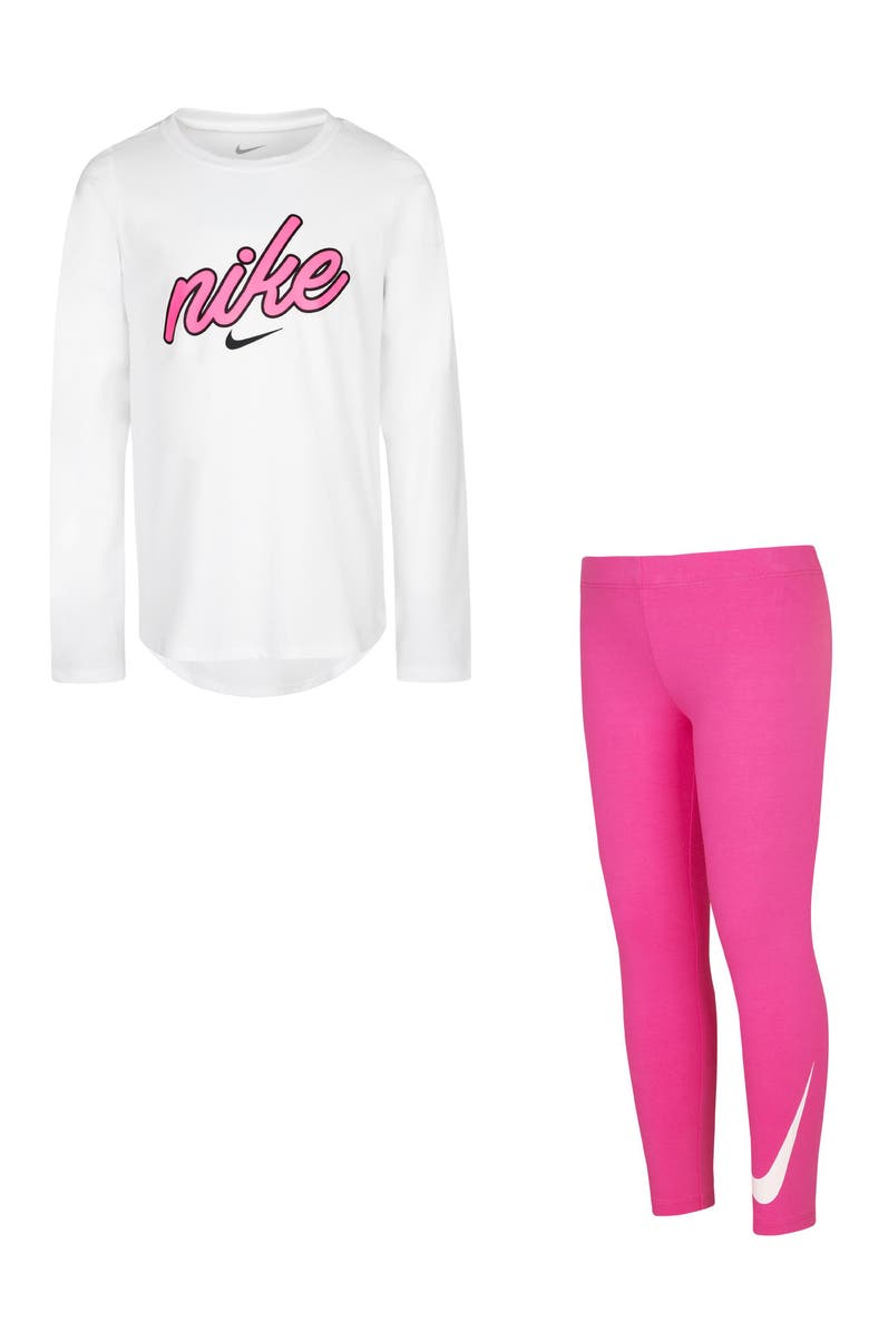 Nike Kids' Script Long Sleeve T-Shirt & Leggings, Main, color,