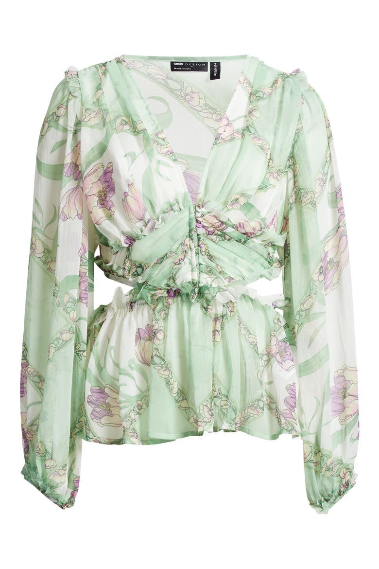 Floral Pleated Sheer Peplum Blouse, Alternate, color, LIGHT GREEN