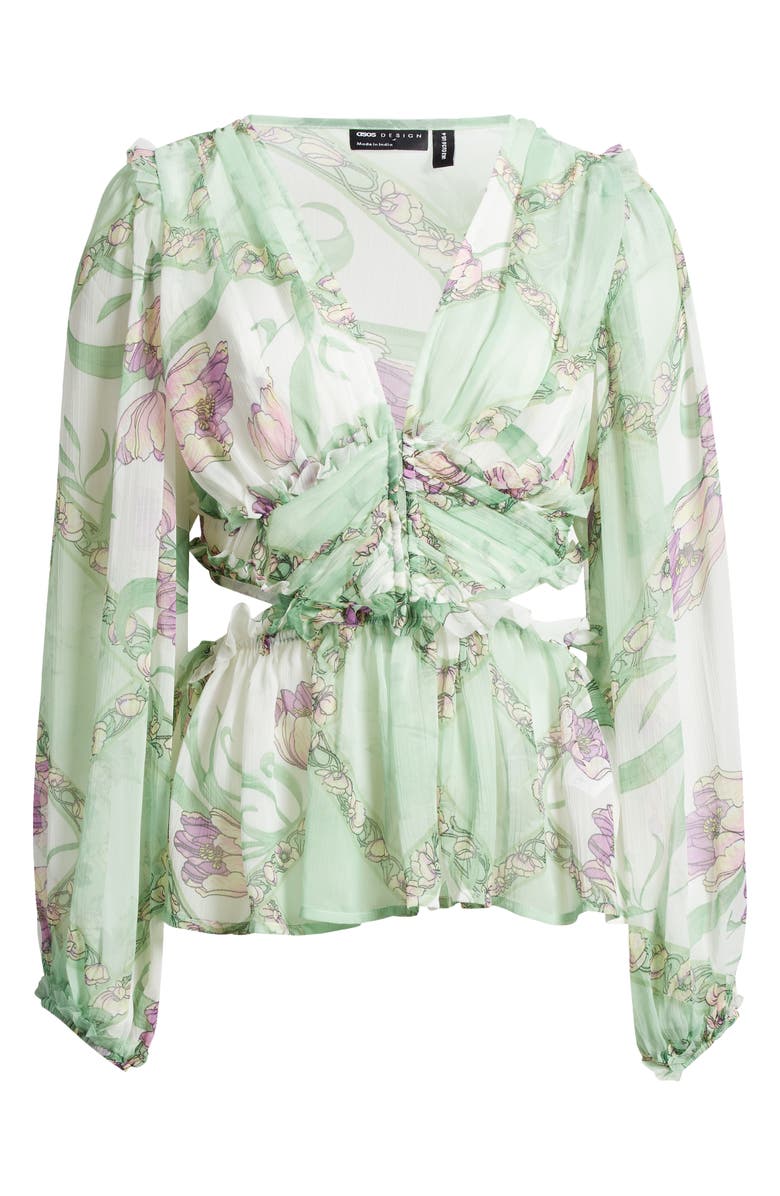 ASOS DESIGN Floral Pleated Sheer Peplum Blouse, Alternate, color, 