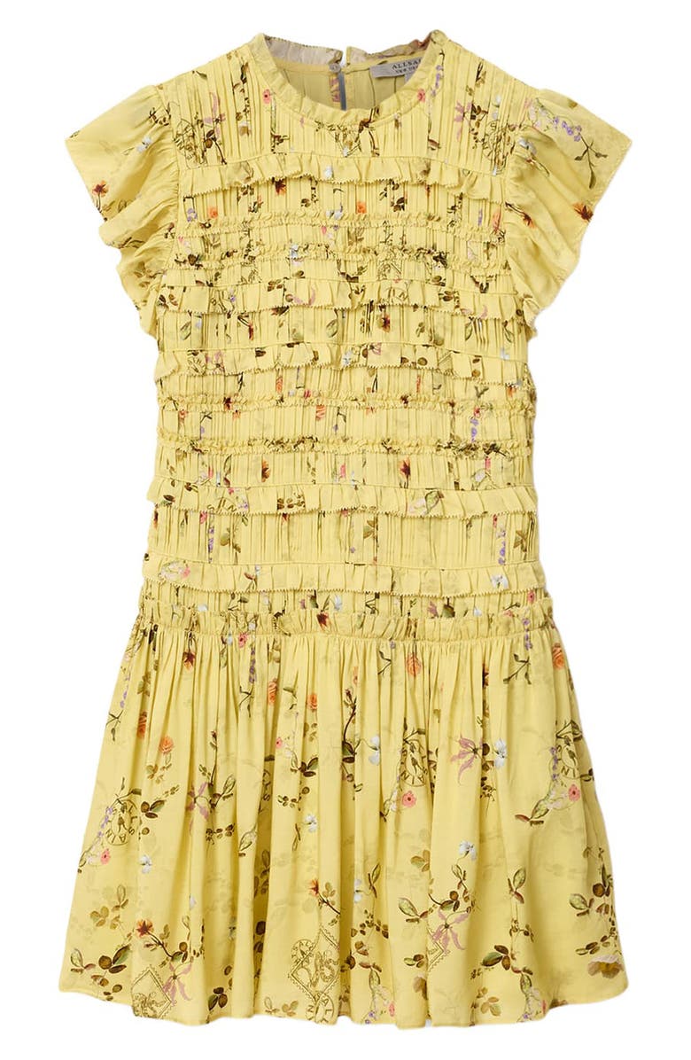 AllSaints Lauren Floral Smock Bodice Minidress, Alternate, color, Carmel Pale Yellow
