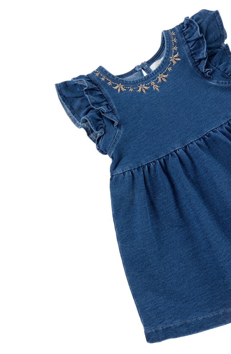 Peek Essentials Embroidered Ruffle Sleeve Denim Dress, Alternate, color,