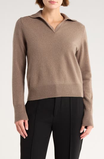 Vince Long Sleeve Wool Blend Polo In Brown