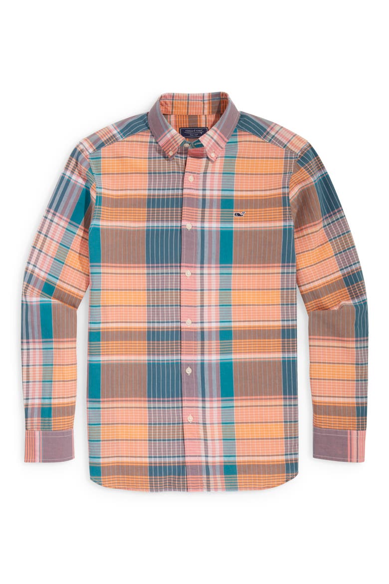 Madra Plaid Cotton Button-Down Shirt, Main, color, CAYMAN PLAID