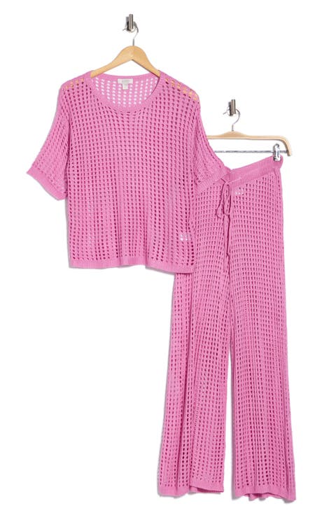 Open Knit Cover-Up Top & Pants Set