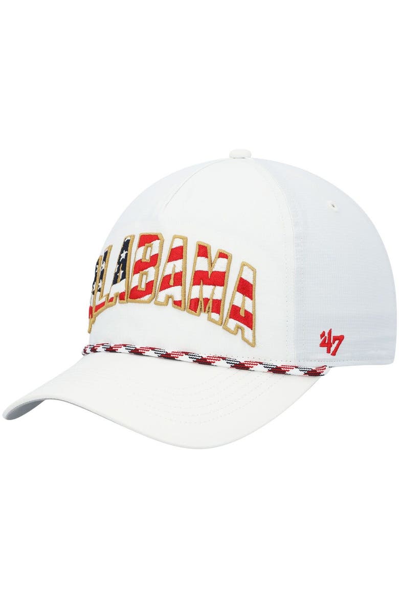 Men's '47 White Alabama Crimson Tide Stars and Stripes Flag Flutter Hitch Snapback Hat, Main, color, White
