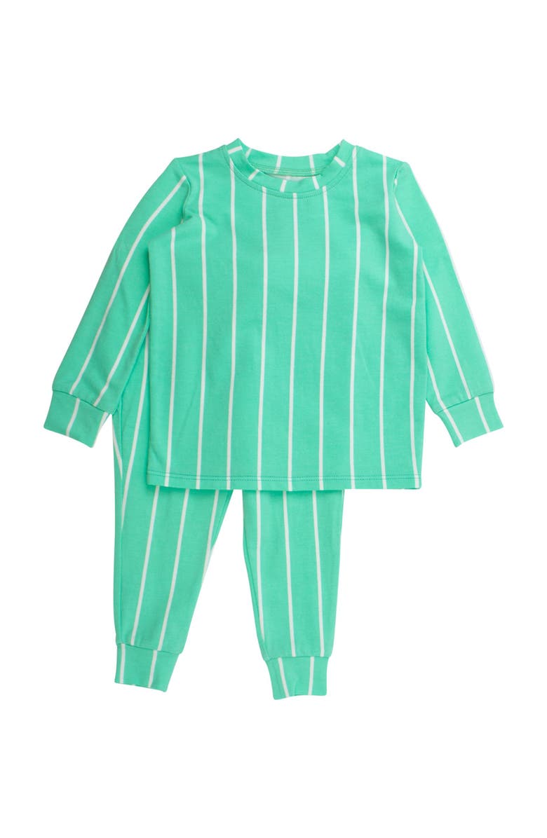 RuffleButts Modal Blend Long Sleeve Pajama Set, Main, color, Green Pinstripe