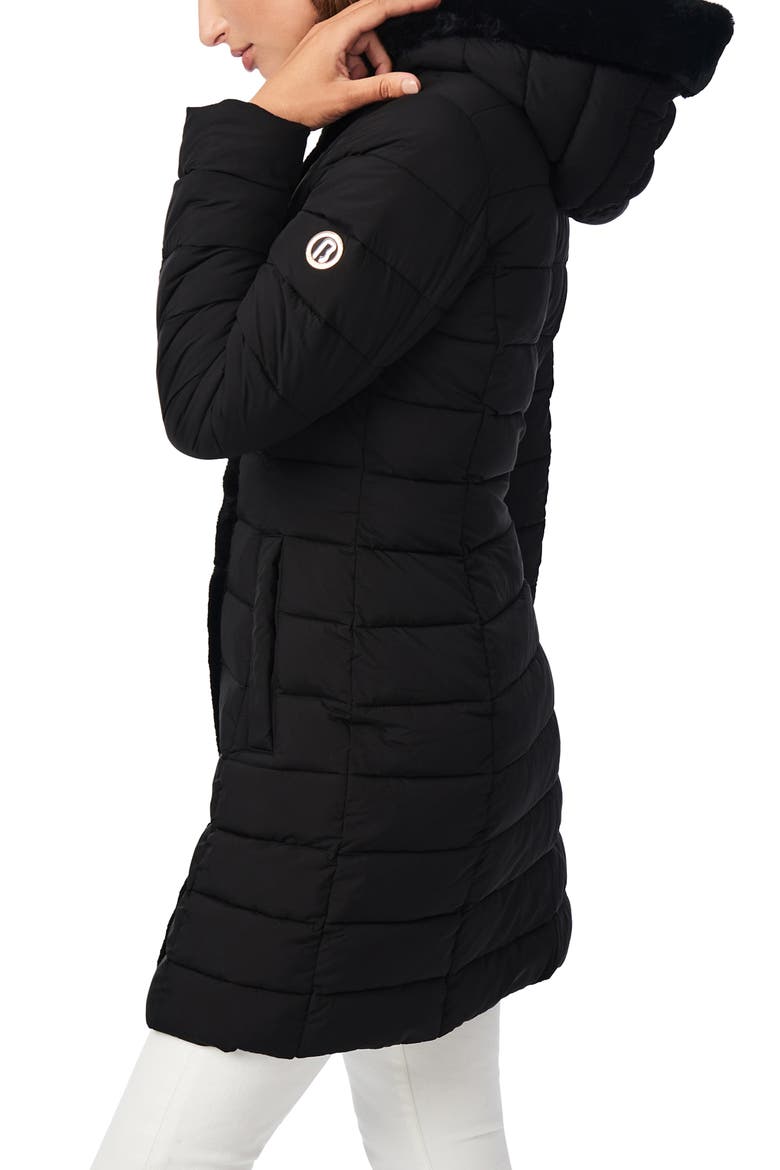 Quilted Walker Jacket with Faux Fur Trim, Alternate, color, BLACK