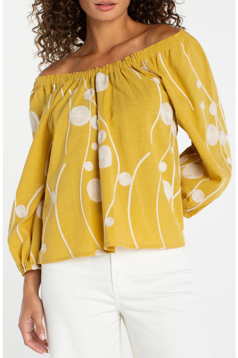 Embroidered Off the Shoulder Woven Cotton Top, Main, color, YELLOW / CREAM