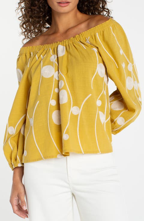 Embroidered Off the Shoulder Woven Cotton Top