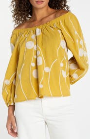 Liverpool Embroidered Off the Shoulder Woven Cotton Top