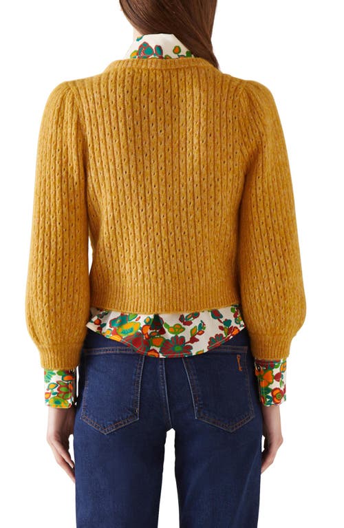 Lk Bennett Nora Pointelle Crop Cardigan In Yellow