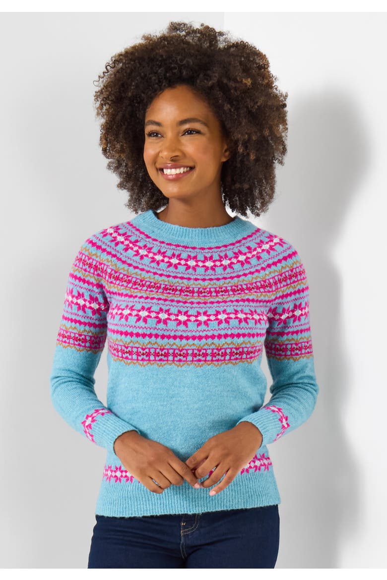 Fair Isle Rib Trim Crewneck Pullover, Main, color, BLUE FAIRISLE