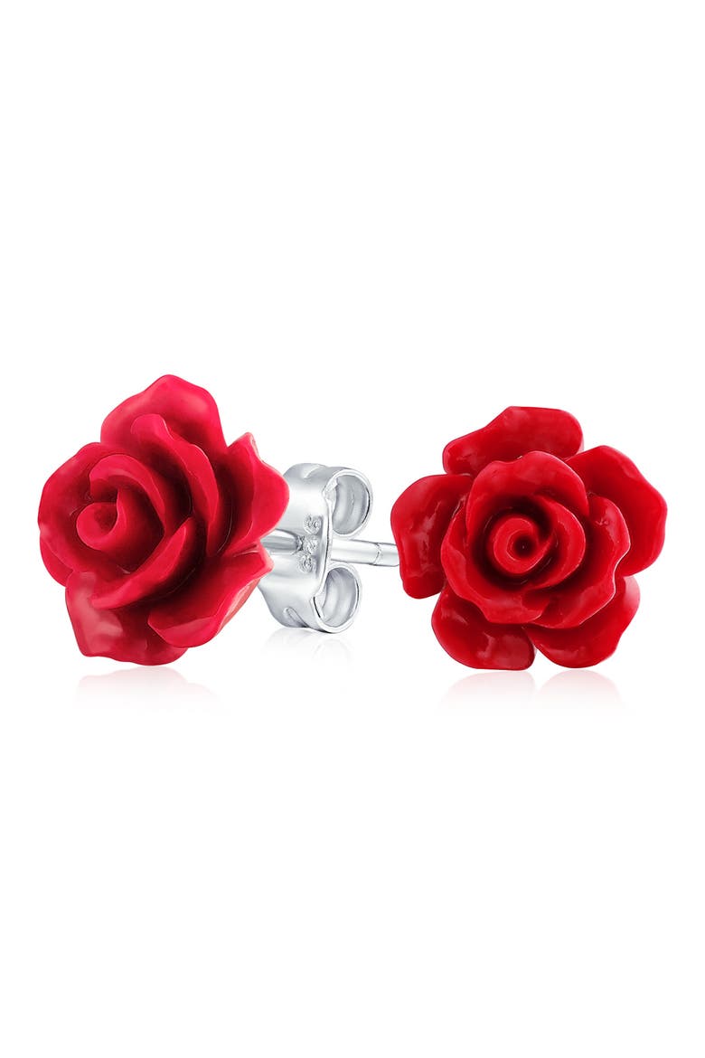 3D Floral Delicate Stud Earrings, Alternate, color, RED