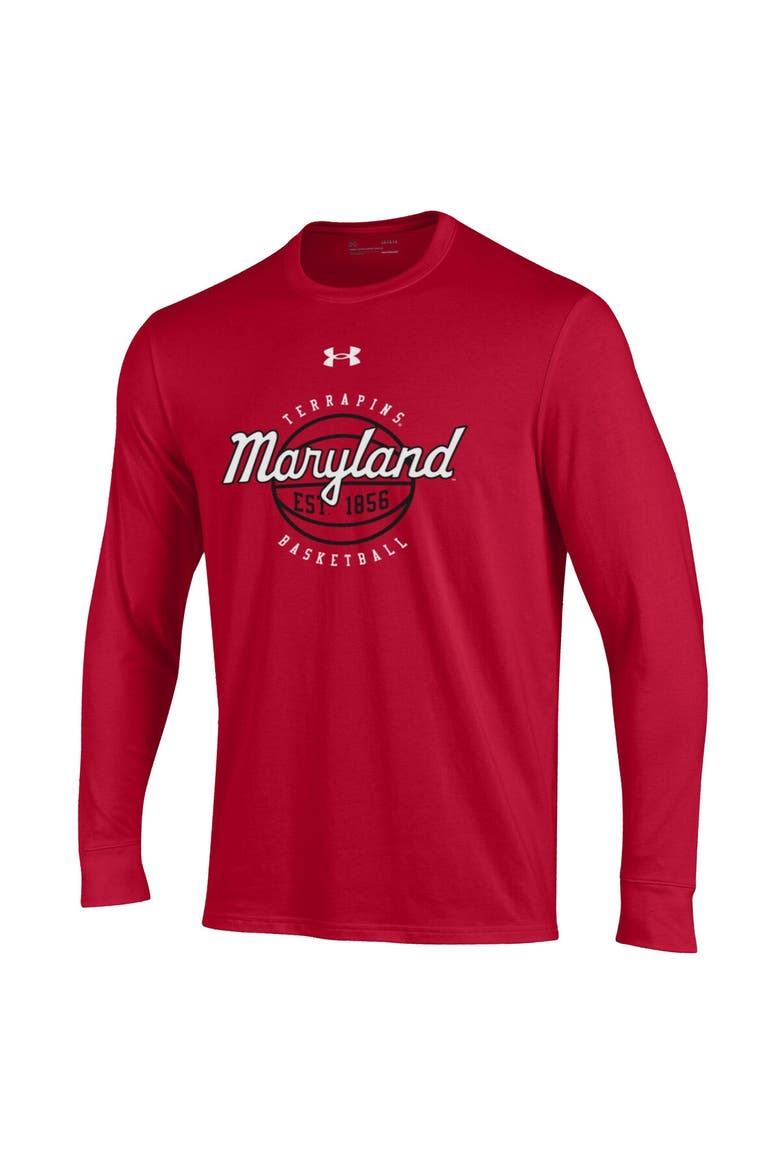 Men's Under Armour  Red Maryland Terrapins Throwback Basketball Performance Cotton Long Sleeve T-Shirt, Alternate, color, Red