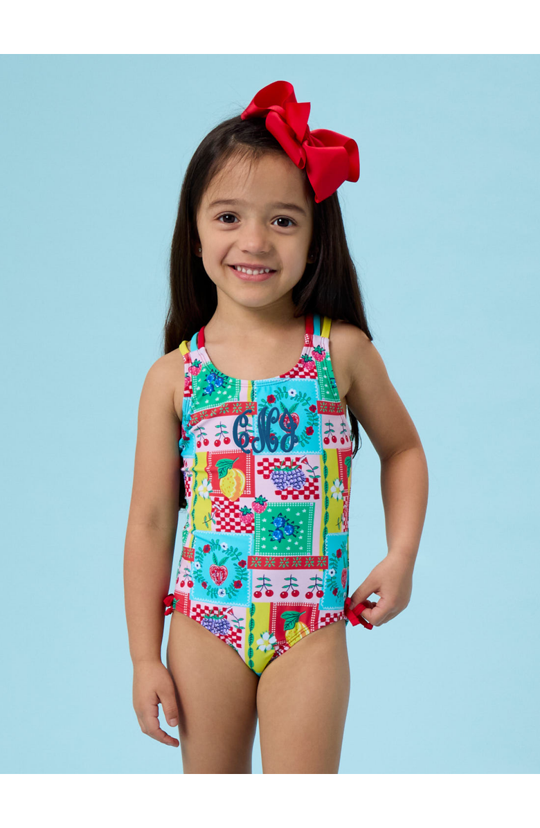 RuffleButts Girls UPF50+ Sun Protected Cross-Back One Piece, Alternate, color, Picnic Party
