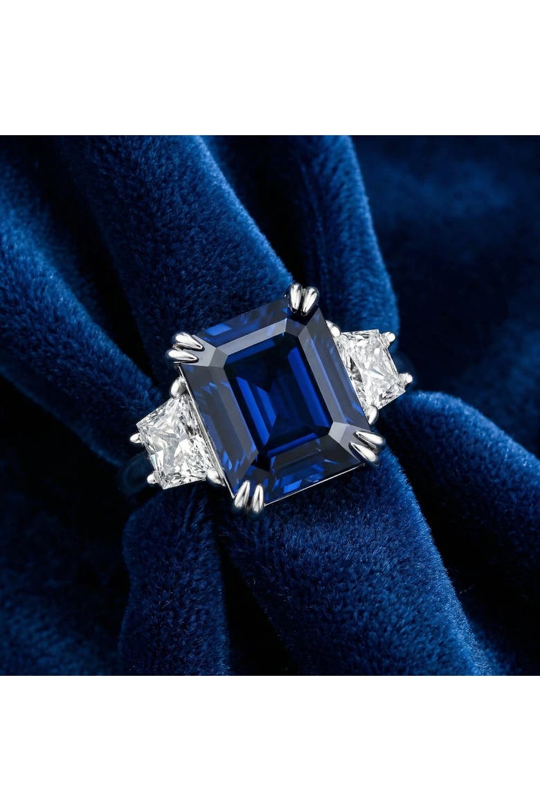 6Ct Blue Sapphire & Diamond Anniversary Engagement Ring 14k Gold Lab Grown, Alternate, color, 14k White Gold