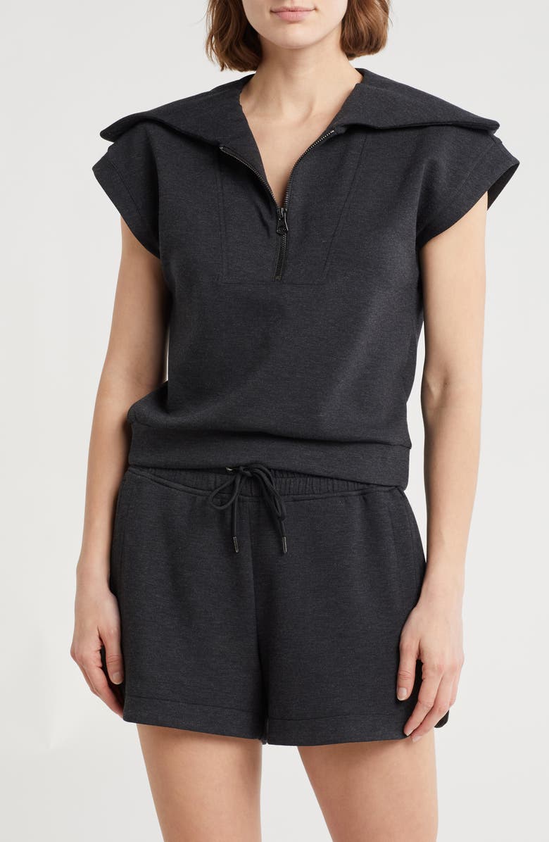 90 DEGREE BY REFLEX Monaco Scuba Knit Half Zip Pullover, Main, color, Heather Black