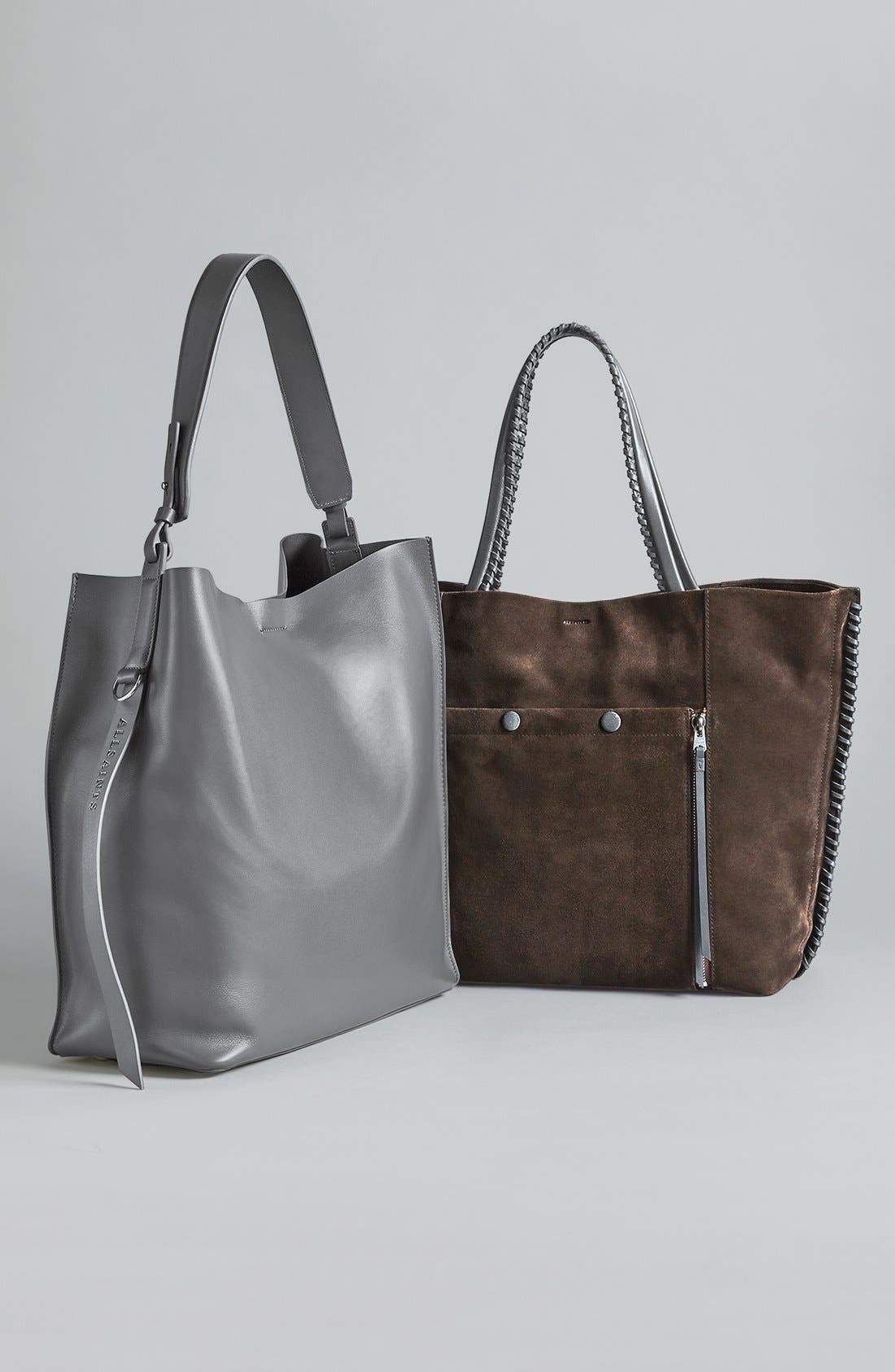 'Fleur de Lis East/West' Suede Tote, Alternate, color, RUST/ EBONY