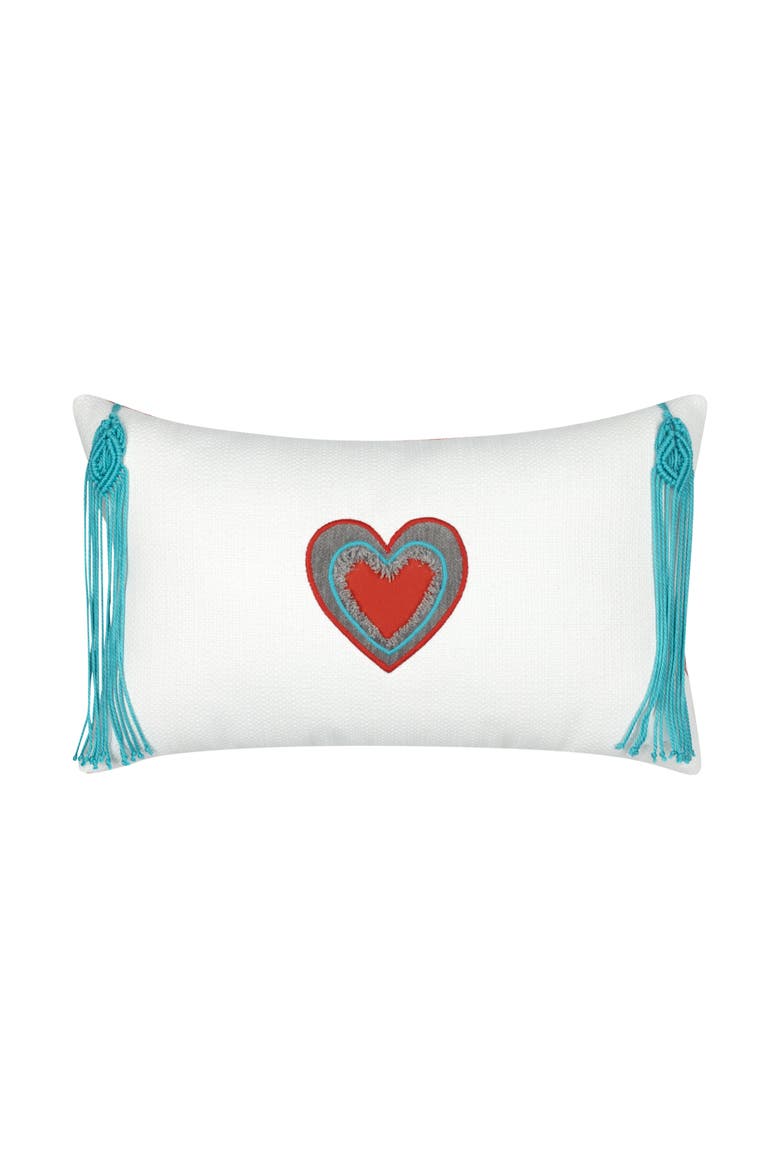 Wild Heart Hand Appliqued & Embroidered Tassel Indoor & Outdoor Woven Accent Pillow, Main, color, Multi