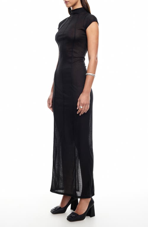 Lioness Redefined Exposed Seam Semisheer Maxi Dress In Onyx