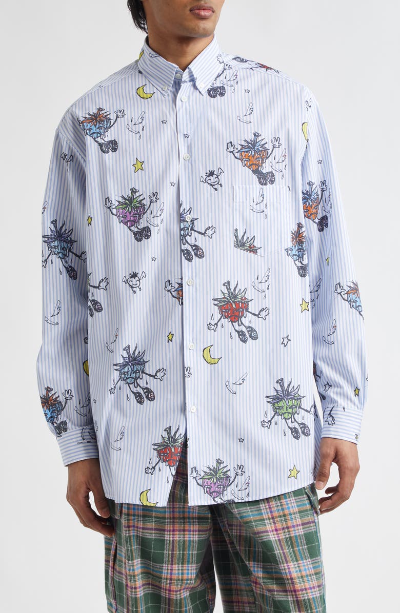 Sky High Farm Workwear Gender Inclusive Strawbabiez Stripe Button-Down Shirt, Main, color, 