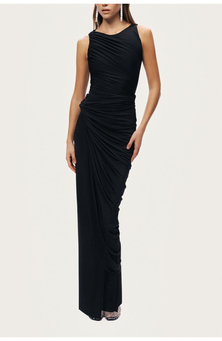 Nocturne Draped Sleeveless Maxi Dress, Main, color, Black