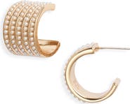 Kenneth Jay Lane Faux Pearl Dot Huggie Hoop Earrings