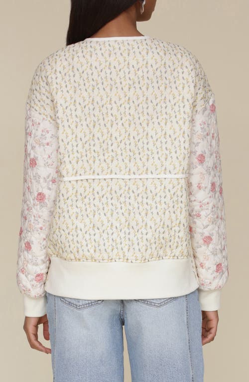 Avec Les Filles Floral Quilted Jacket In White Pink Yellow