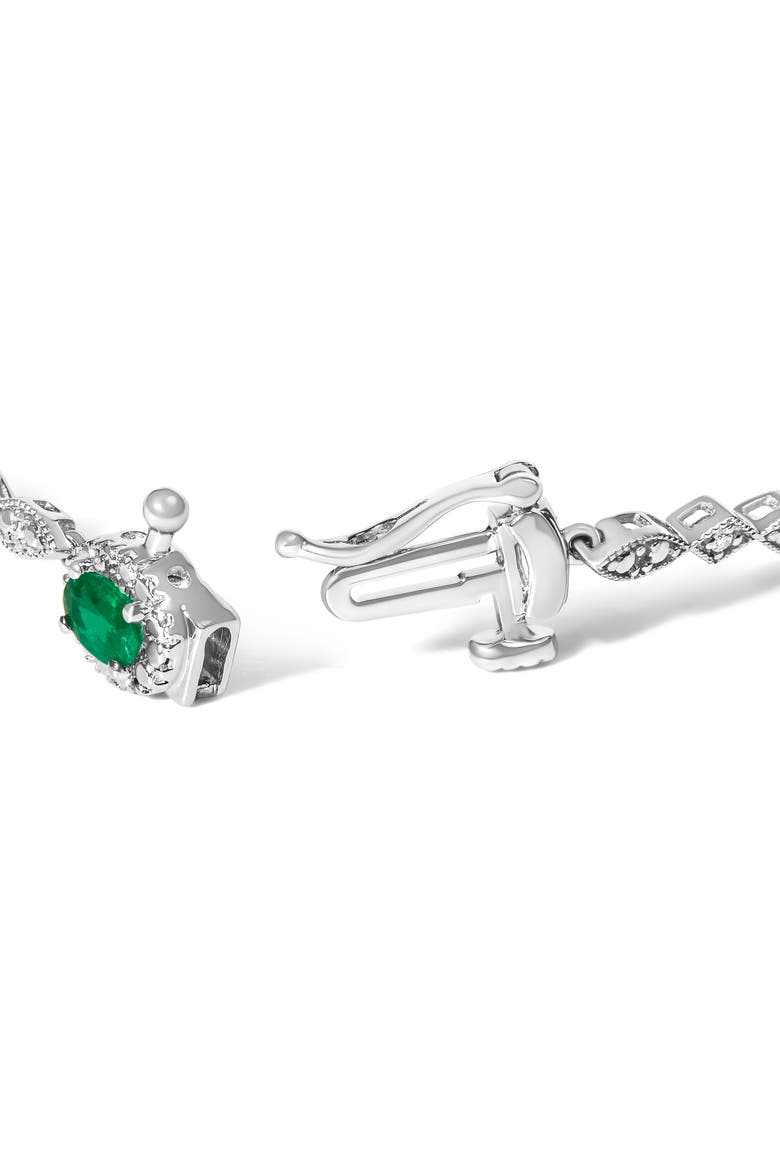 10K White Gold Oval Green Emerald & Diamond Alternating Link Bracelet, Alternate, color, White