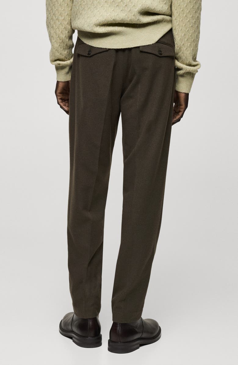 MANGO Slim Fit Pleated Wool Blend Flannel Dress Pants, Alternate, color, Khaki Brown