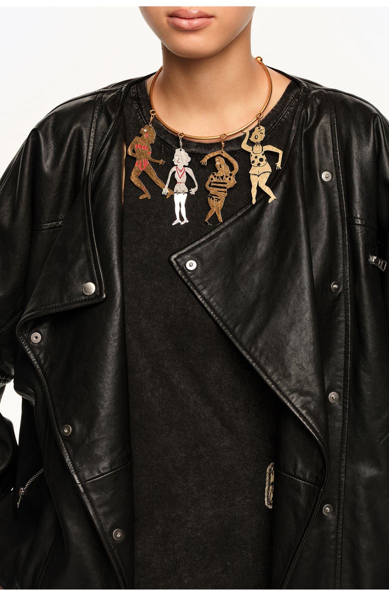 Bimba y Lola Choker Necklace With Tricolor Metal Silhouettes, Alternate, color, Gold