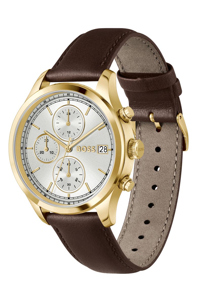 BOSS Stratus Chronograph Leather Strap Watch, 41mm, Alternate, color, 