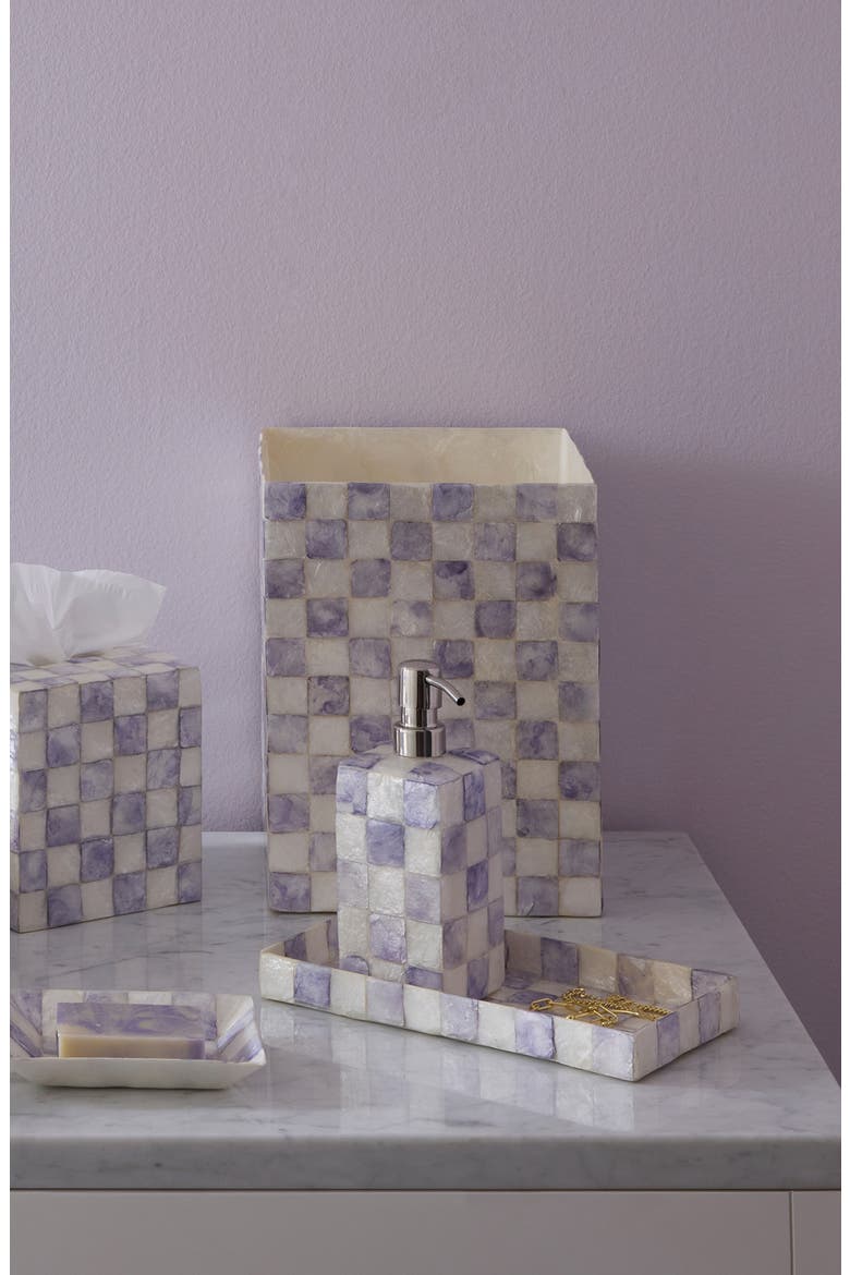Violet Check Capiz Waste Bin, Alternate, color, VIOLET