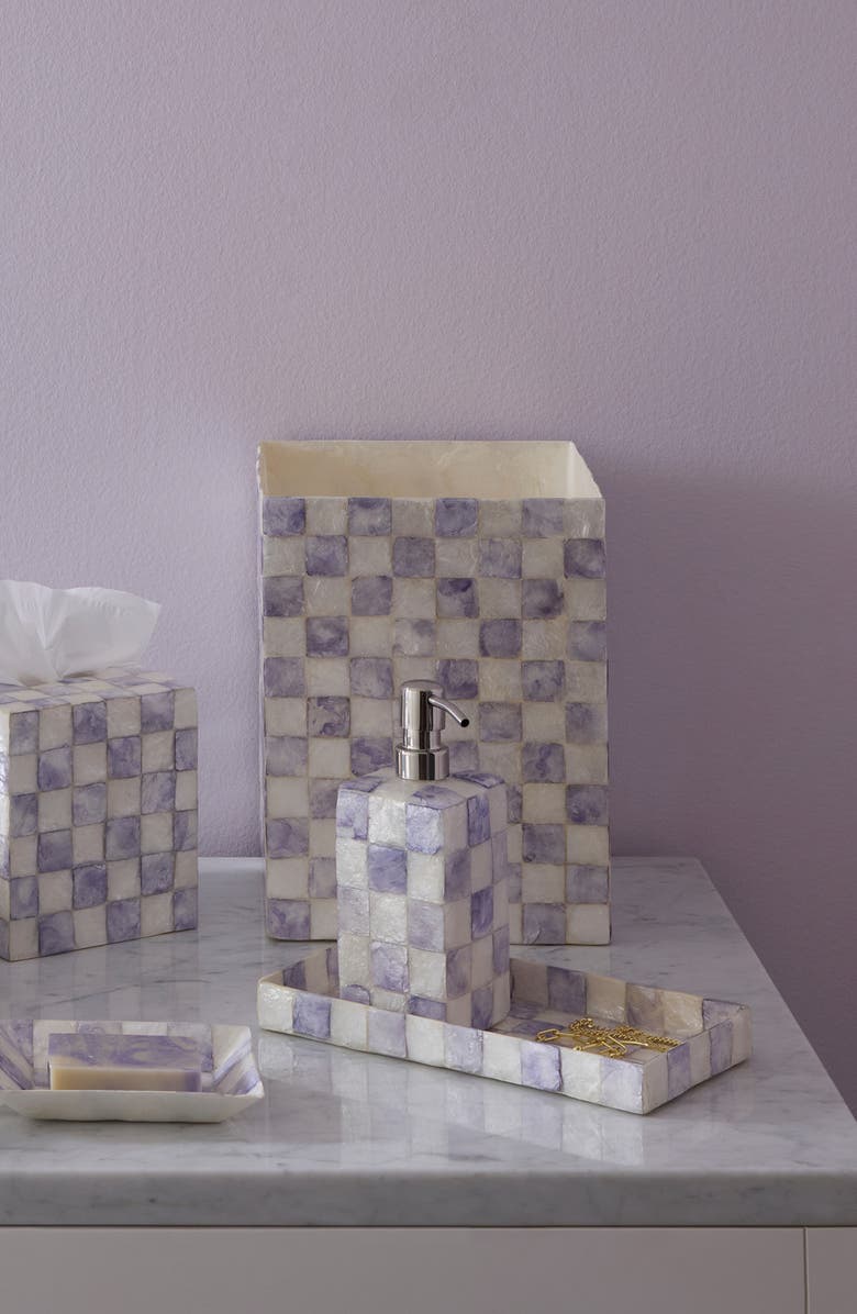 MACKENZIE CHILDS Violet Check Capiz Waste Bin, Alternate, color, Violet