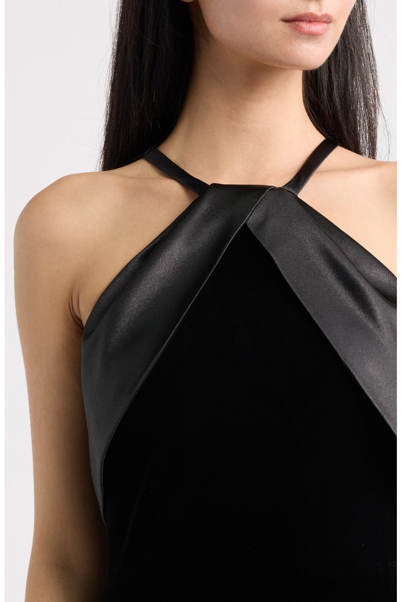 Satin & Velvet Cocktail Midi Dress, Alternate, color, BLK