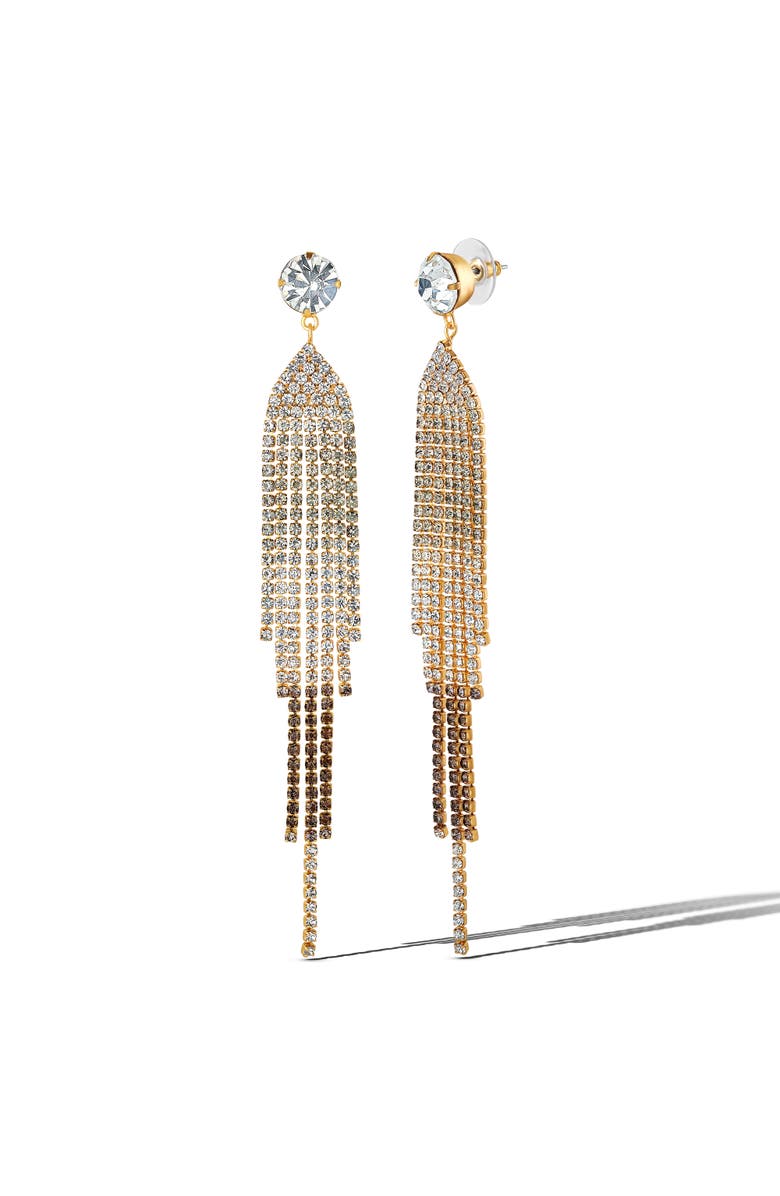 Jessica Simpson Crystal Rhinestone Fringe Dangle Long Statement Earrings, Alternate, color, Clear