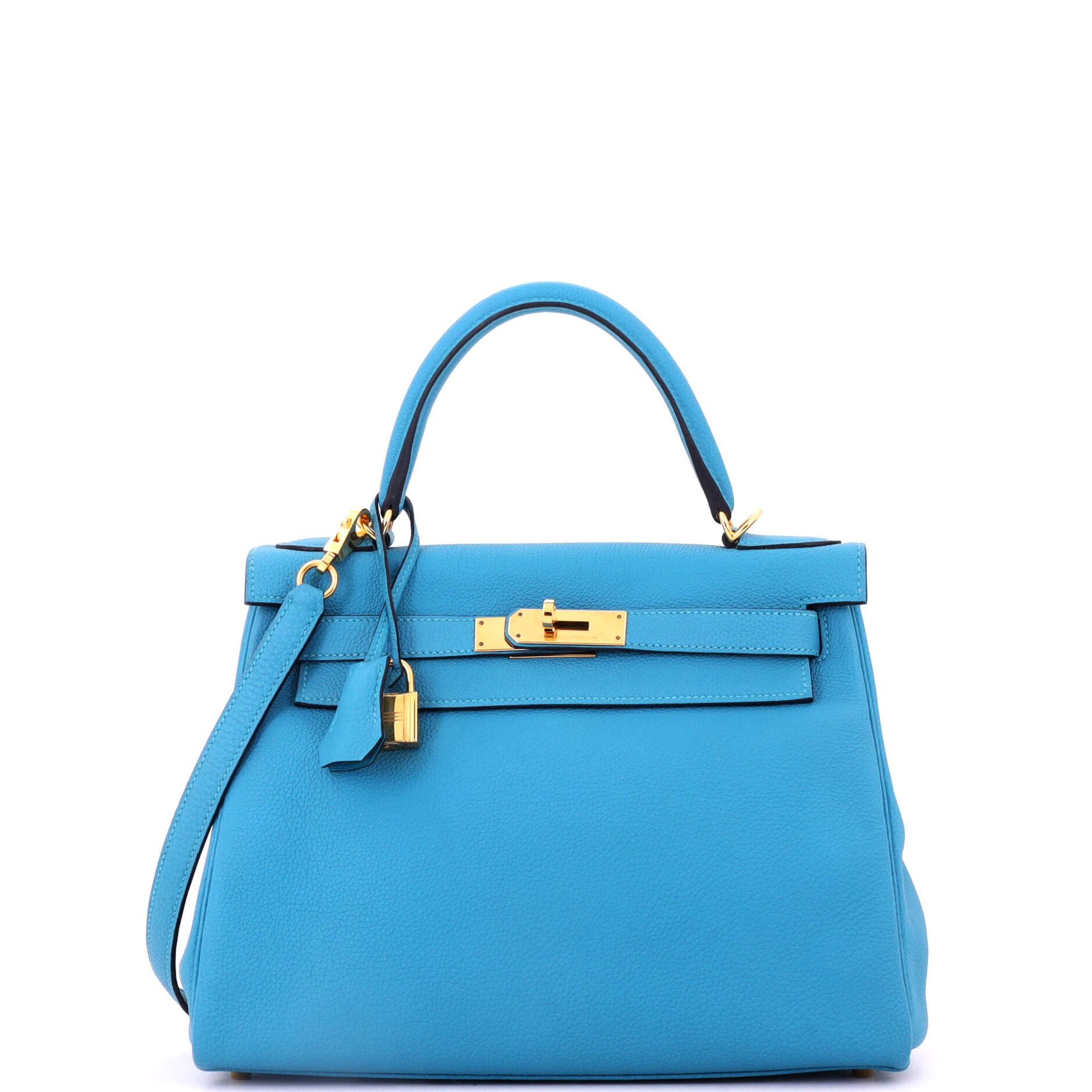 Pre-Owned Hermes Kelly Handbag Blue Togo with Gold Hardware 28, Main, color, Turquoise