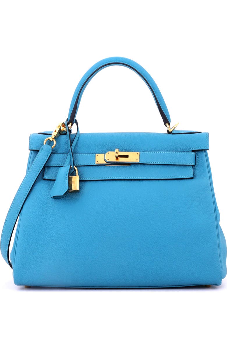 Pre-Owned Hermes Kelly Handbag Blue Togo with Gold Hardware 28, Main, color, Turquoise